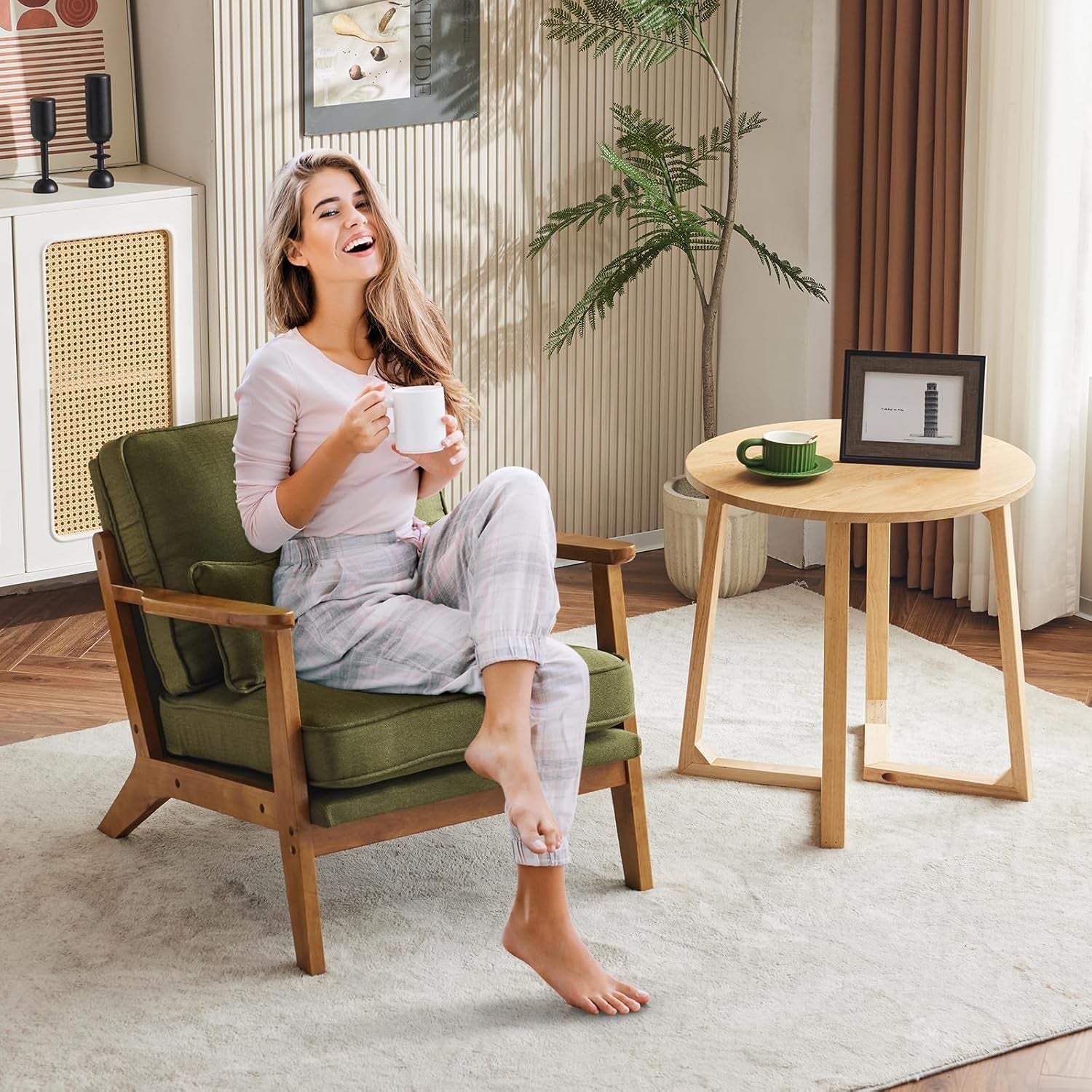 Luxury Upholstered Armchair in Olive