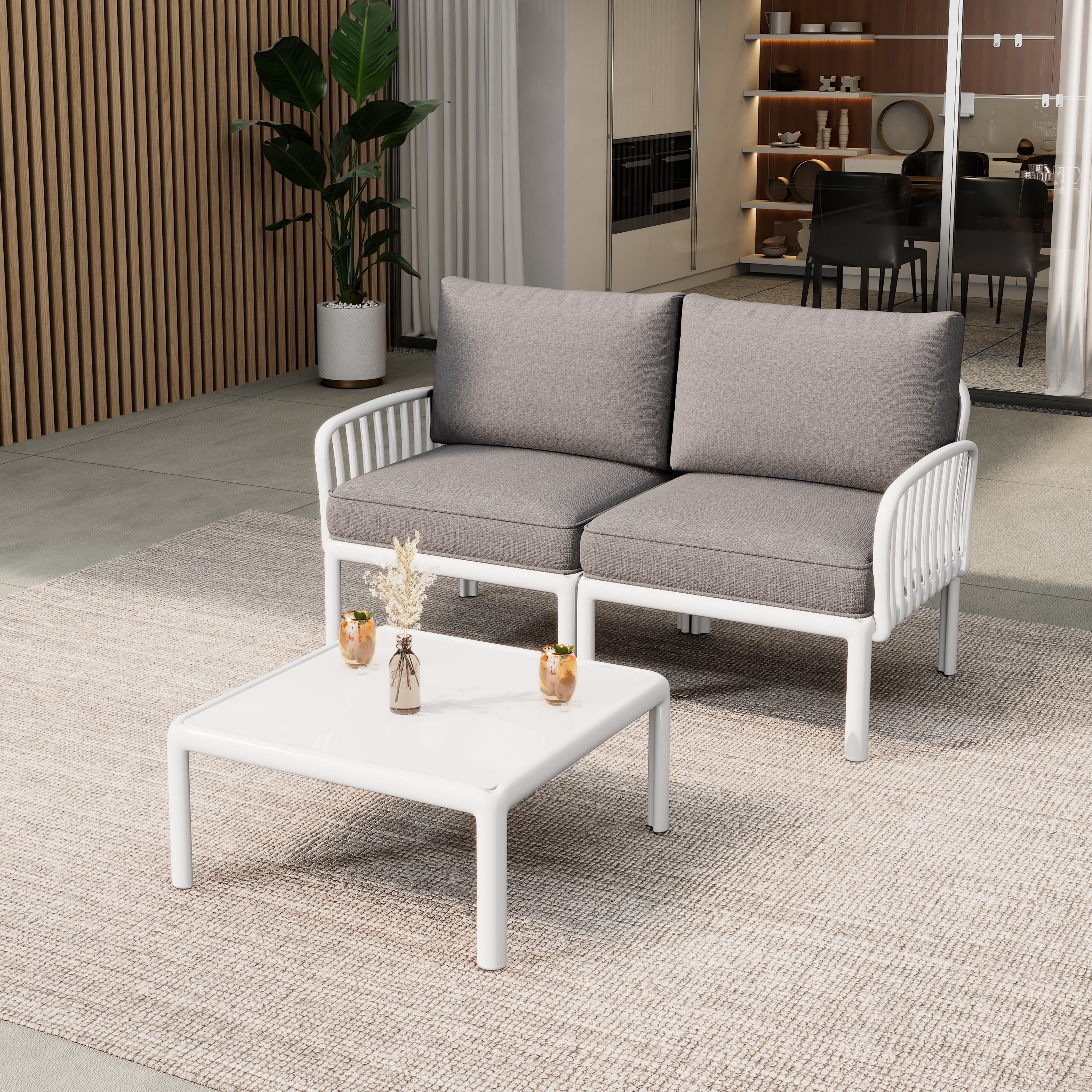 3 Piece Patio Conversation Set - White &amp; Gray