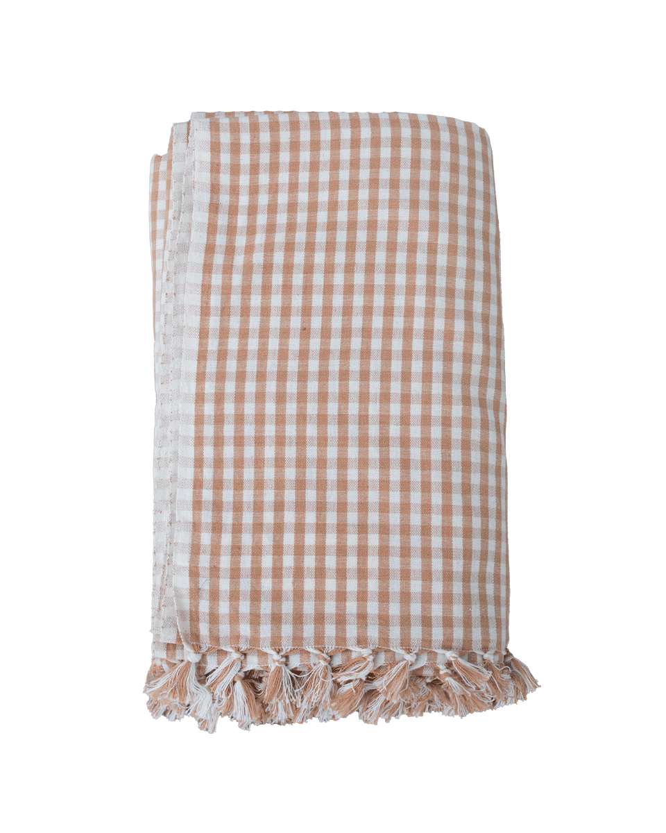 Tan Gingham Organic Cotton Tablecloth - 2 Sizes