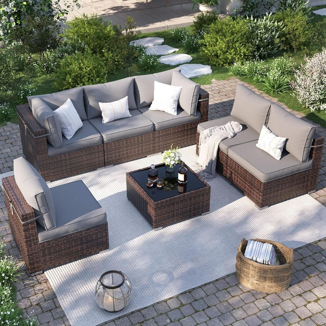 7 Piece Outdoor Modular Sectional Set With Waterproof Cover