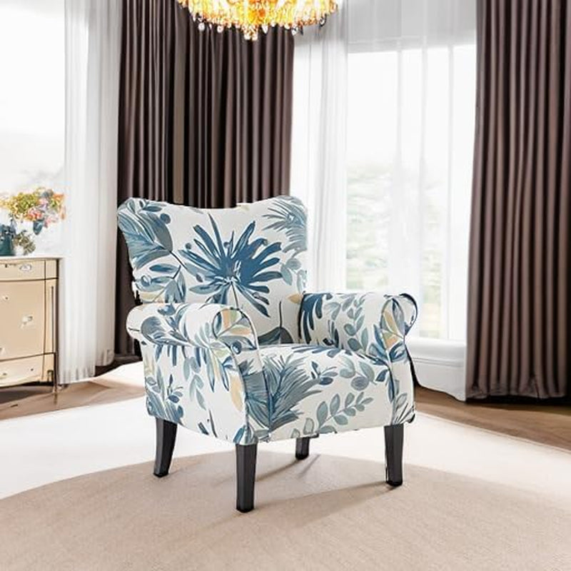 Wingback Upholstered Accent Chair In Blue Floral