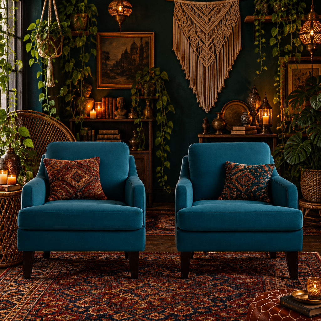 Linen Upholstered Accent Chair In Steel Blue