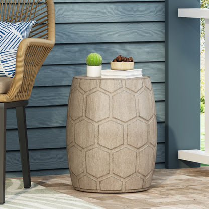 Outdoor Lightweight Concrete Side Table with Honeycomb Pattern in Natural Finish