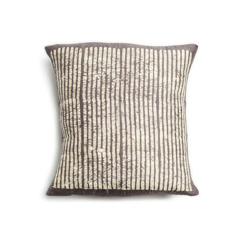 Maple Black Hand Wax Block Printed Stripes Mulberry Silk Pillow