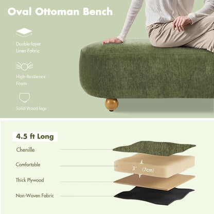 54-Inch Green Velvet Cushioned Bench