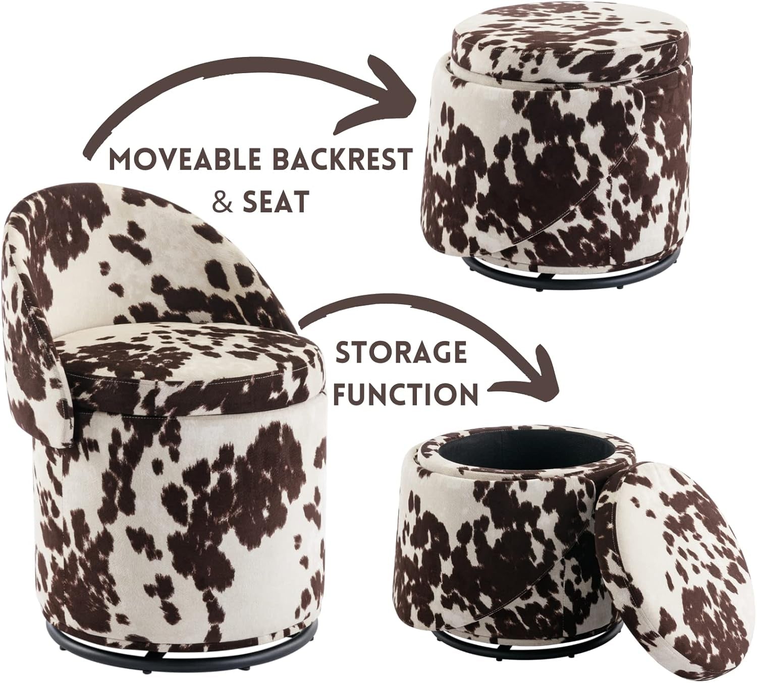 Cow Print Velvet Upholstered Vanity Chair With Storage