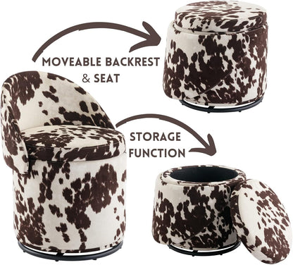 Cow Print Velvet Upholstered Vanity Chair With Storage