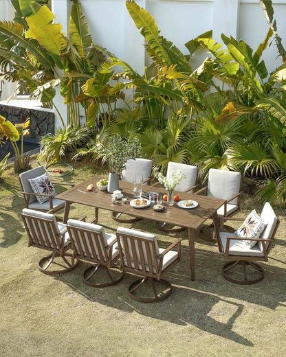 Nine Piece Outdoor Patio Dining Set with Swivel Chairs