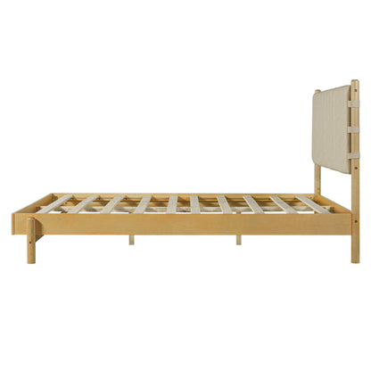 Modern Queen Bed Frame Set with 2 Nightstands - Beige Wood