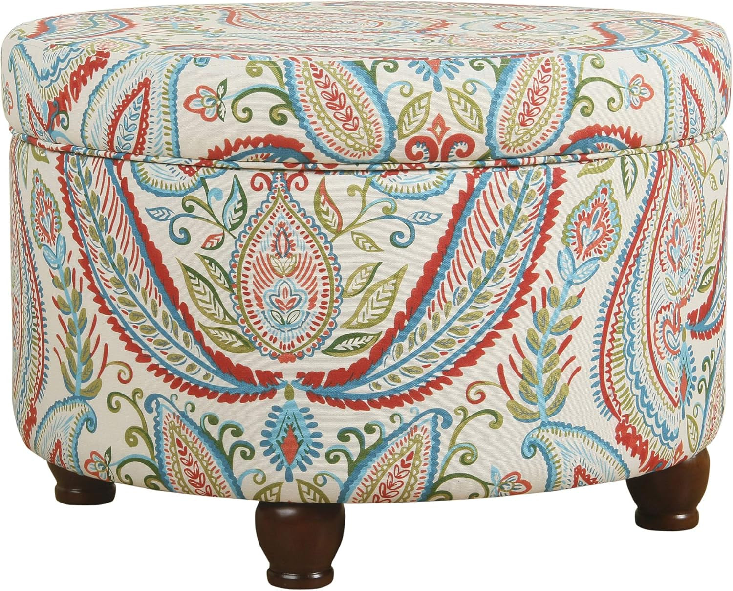 Large Upholstered Round Storage Ottoman Living Room