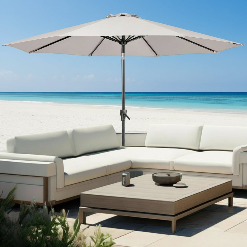 Large Market Outdoor Umbrella With Push Button Tilt - Beige