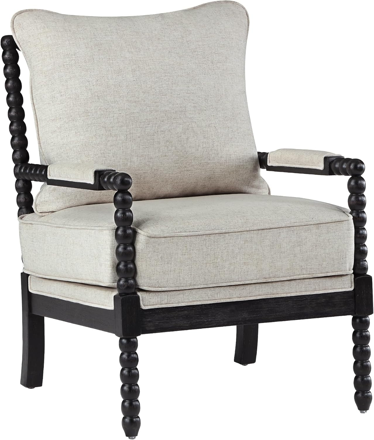 European Spindle Armchairs with Linen Cushions - 2 pc Set