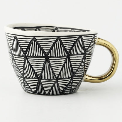 Lechsi Hand Painted Gold Handle Ceramic Mugs