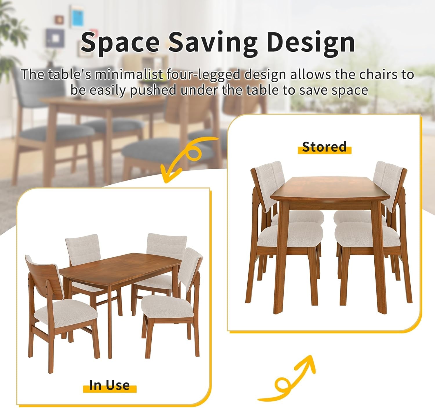 Solid Wood Dining Set For Small Spaces  - 5 Pc Set