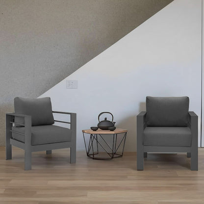 Weather Resistant Metal Armchair Set with Cushions -  Dark Gray