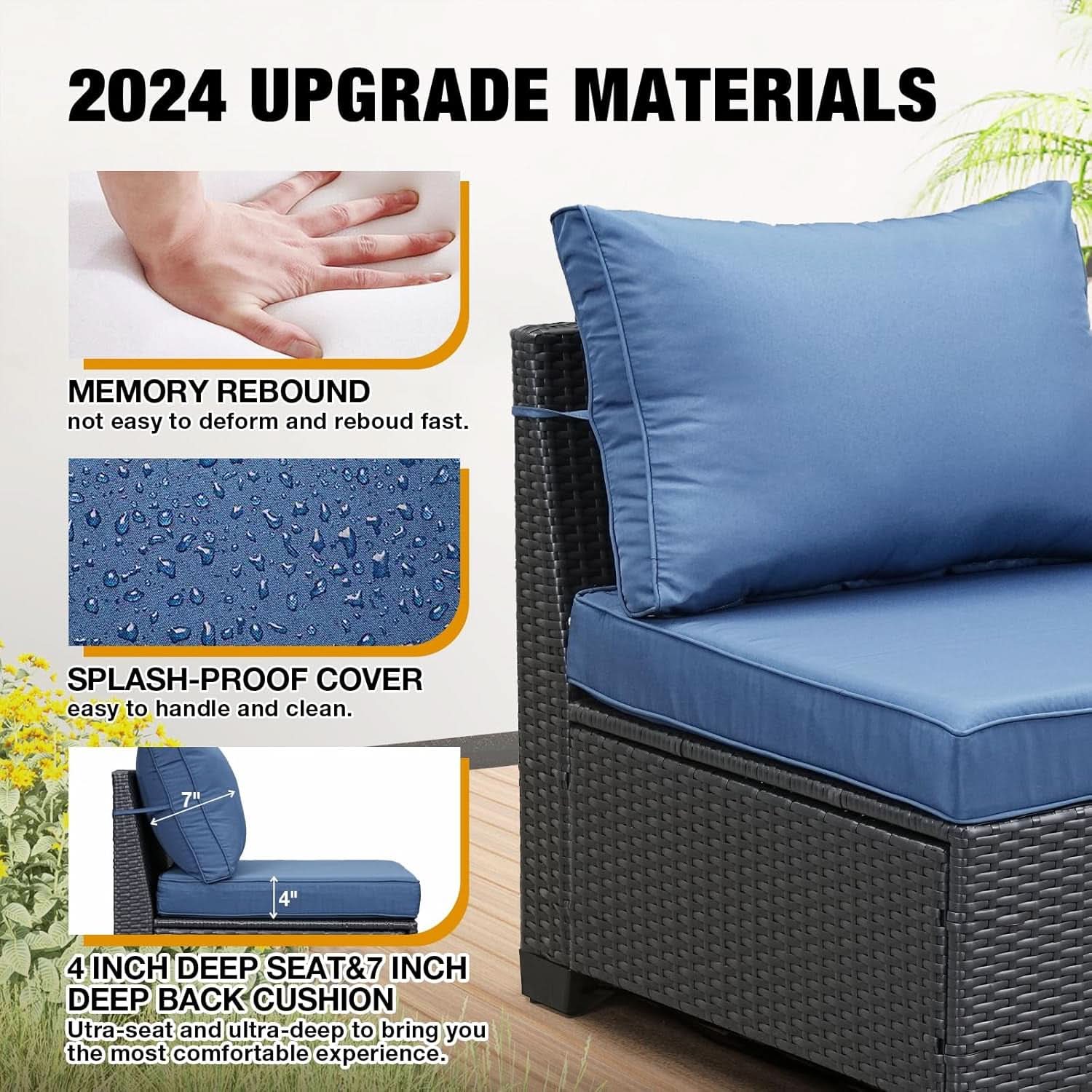 6 Piece All Weather Outdoor Wicker Sectional Sofa Set - Navy