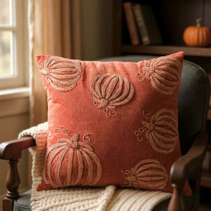 Auburn Pumpkin Embroidered Velvet Pillow