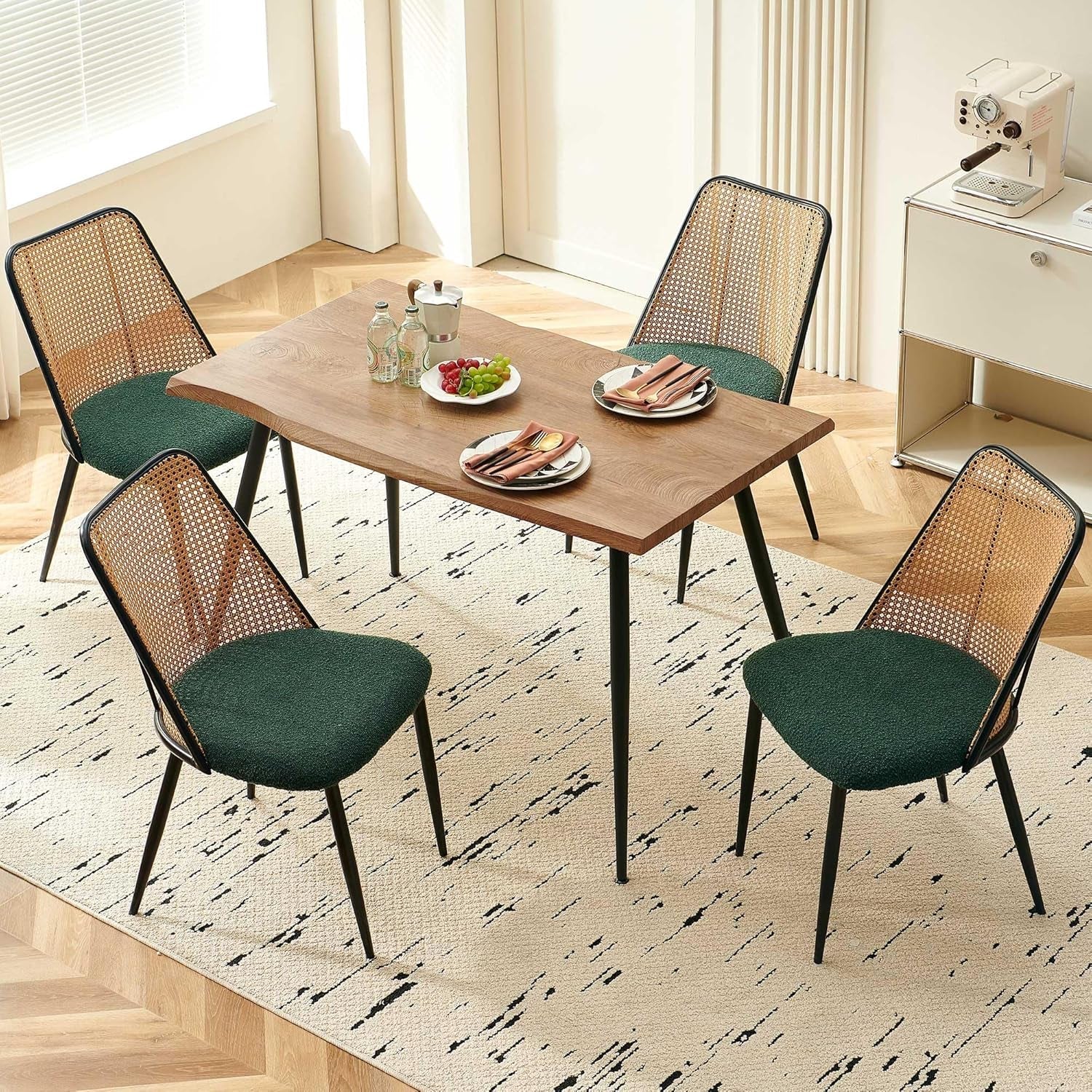 Walnut Finish Raw Edge 47" Dining Set - Green