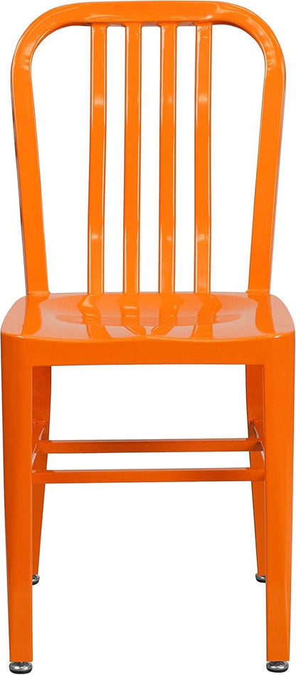 Set of 2 Commercial Grade Indoor/Outdoor Metal Dining Chairs- Orange