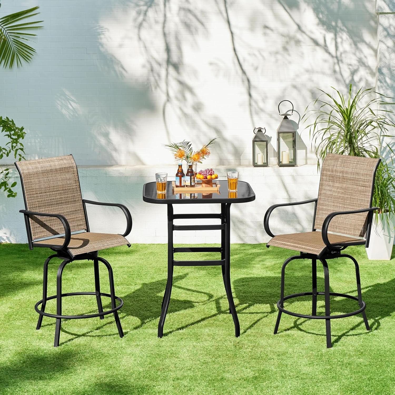 Outdoor Swivel Barstools - 4 Piece Set, Tan