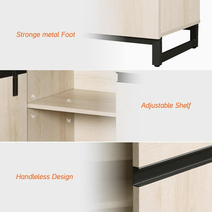 3 In 1 Multifunctional Sideboard Buffet Cabinet With Adjustable Shelves In Light Oak