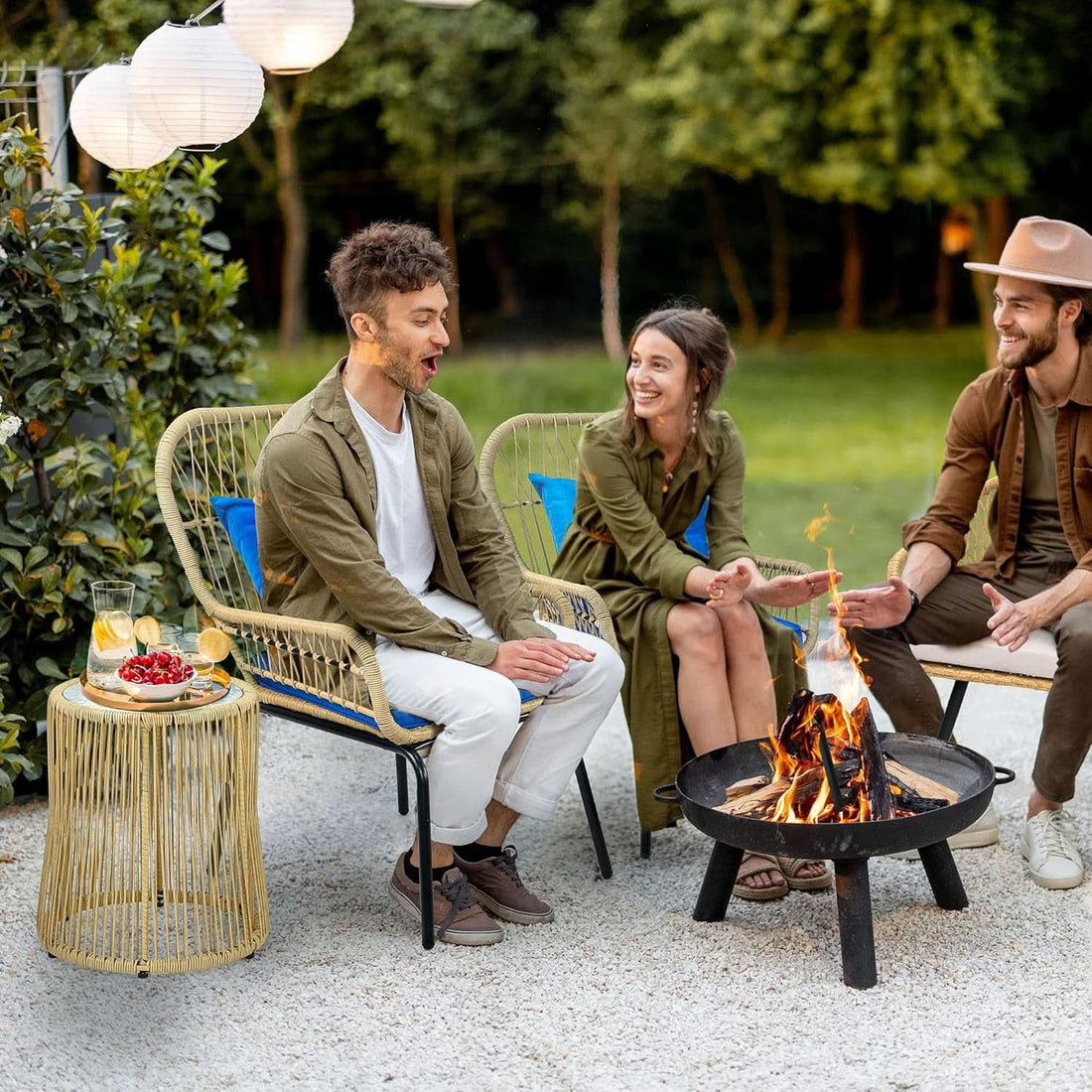 3 Piece Outdoor Wicker Patio Bistro Set - Blue