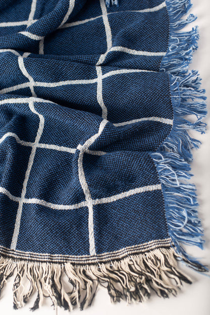 Blue Grid Jacquard Woven Throw