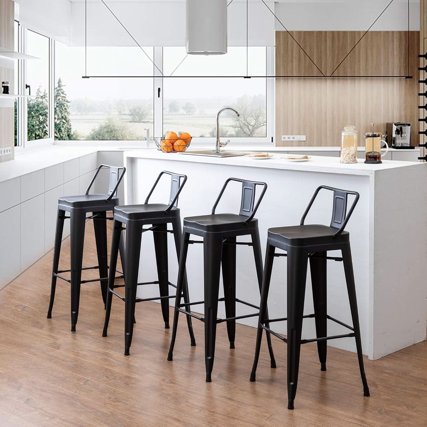 Set of 4 Indoor/Outdoor Black Industrial Metal Bar Stools - Weather Resistant