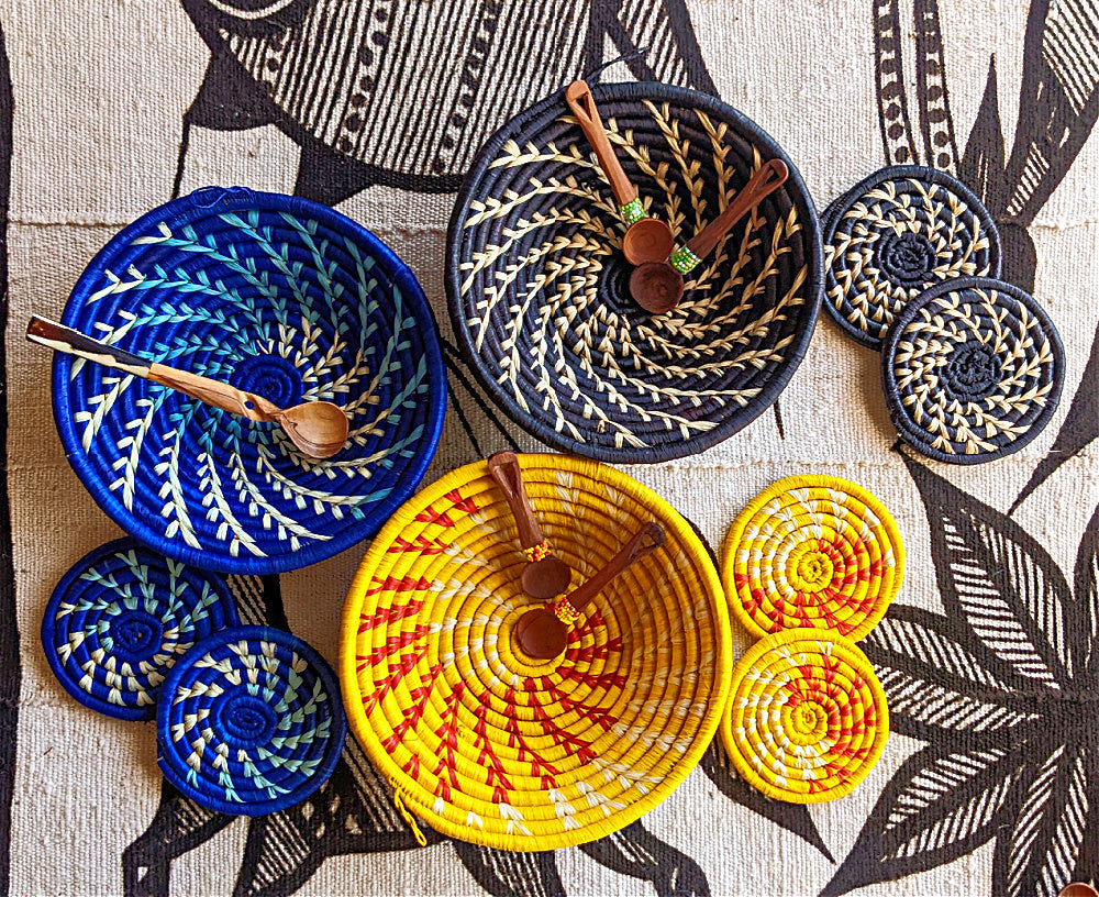 Small Woven Raffia African Baskets - Multiple Colors