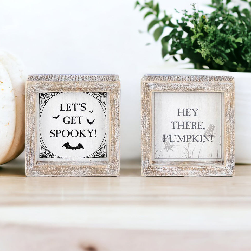 Pumpkin + Spooky | Double-Sided Wooden Sign