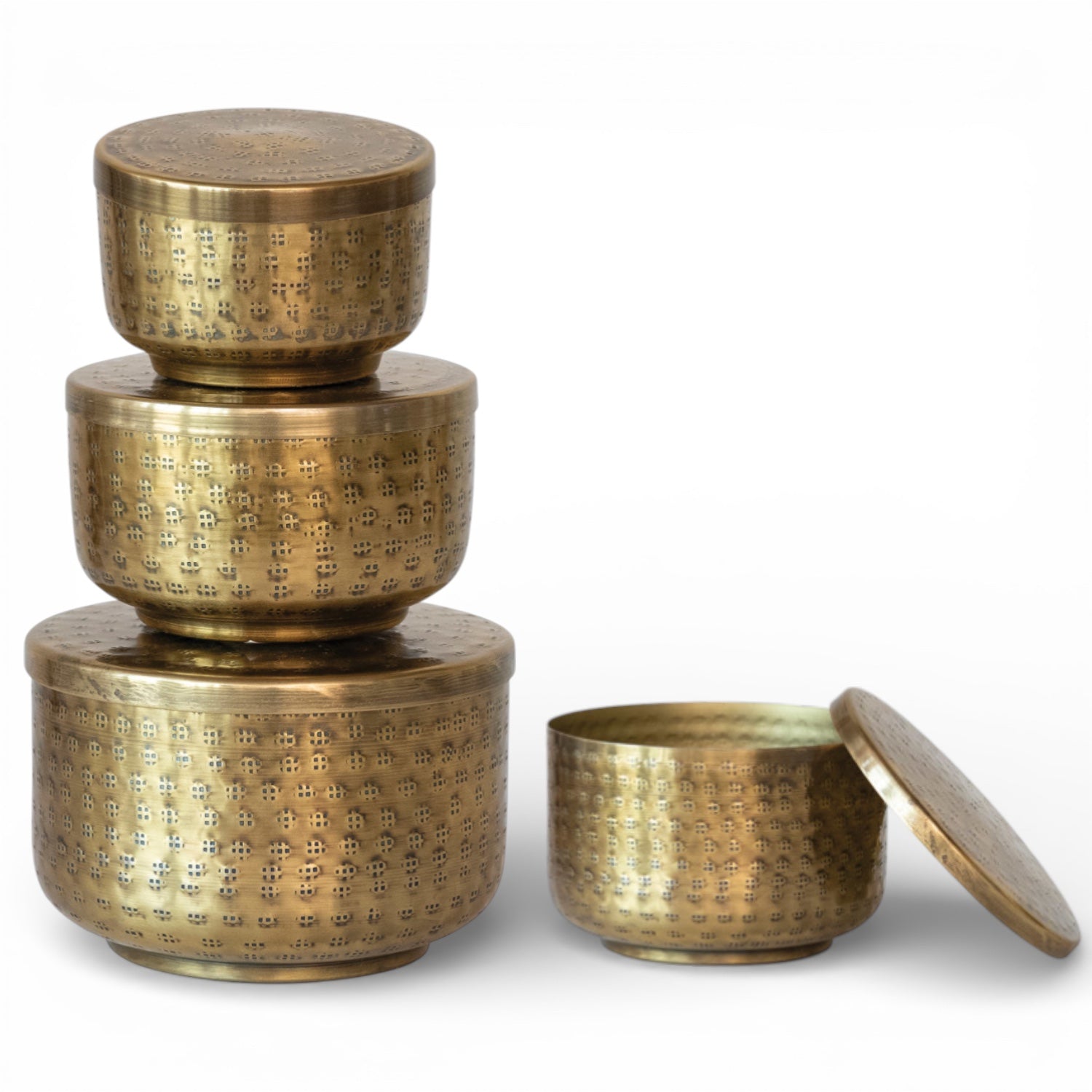 Antique Brass Hammered Aluminum Container with Lid