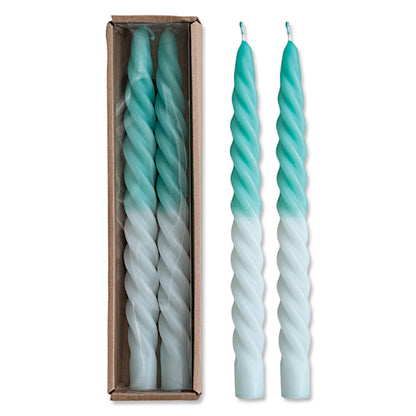 Ombre Aqua Unscented Twisted Taper Candles | Set of 2
