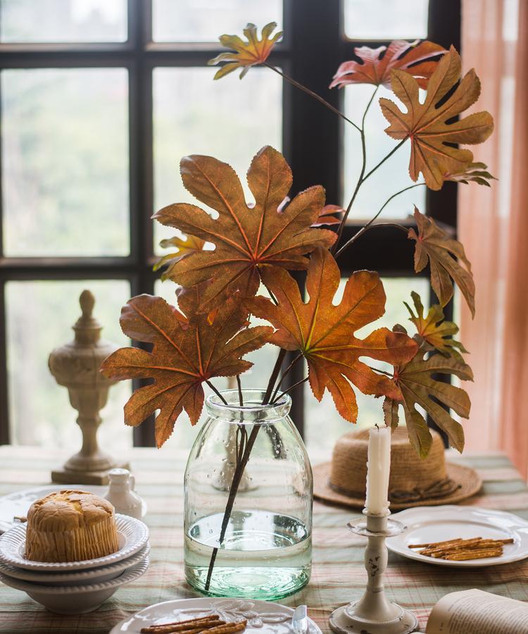 Artificial Fatsia Leaf in Autumn Red - 32"
