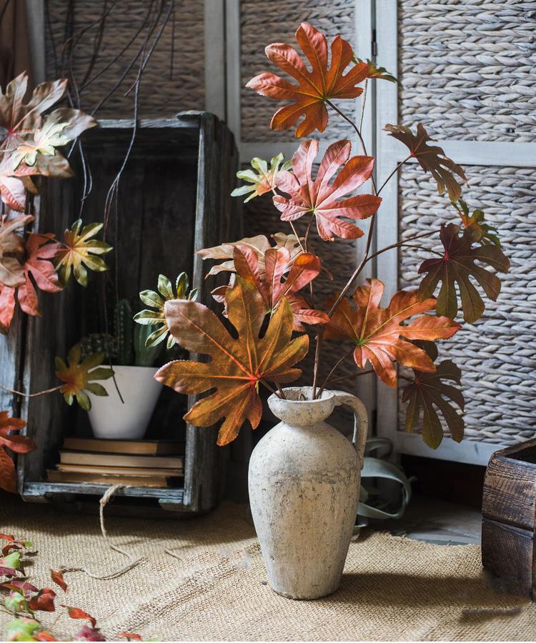 Artificial Fatsia Leaf in Autumn Red - 32"