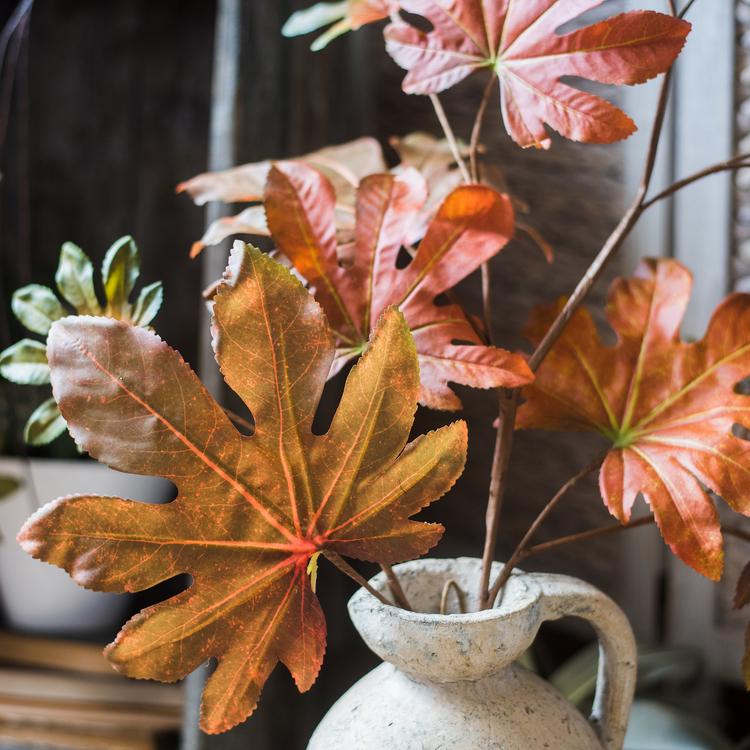 Artificial Fatsia Leaf in Autumn Red - 32"
