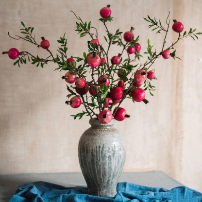Artificial Fruit Large Red Pomegranate Fruit Stem - 36"