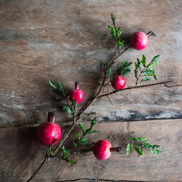 Artificial Large Red Pomegranate Fruit Stem - 36 inch
