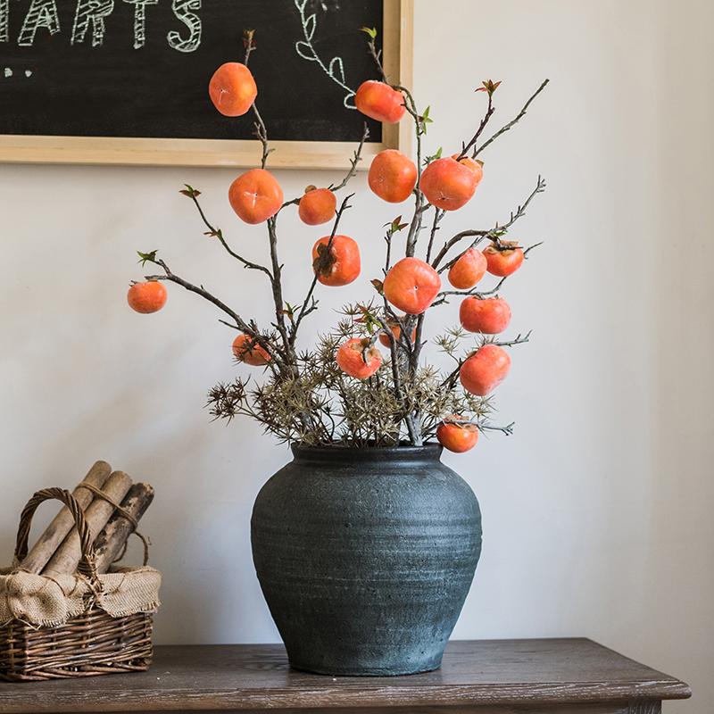Artificial Fruit Persimmon Fruit Stem 43" Tall