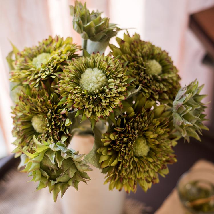 Artificial Sunflower Bouquet in Green or Orange - 18 inch