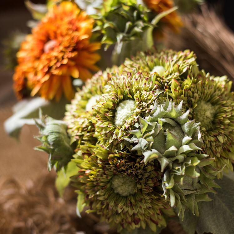 Artificial Sunflower Bouquet in Green or Orange - 18 inch