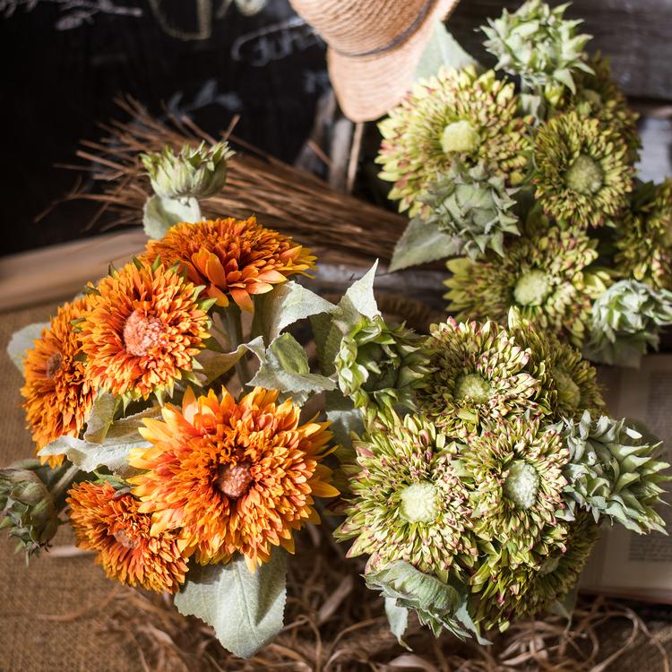 Artificial Sunflower Bouquet in Green or Orange - 18 inch