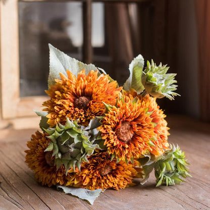 Artificial Sunflower Bouquet in Green or Orange - 18 inch