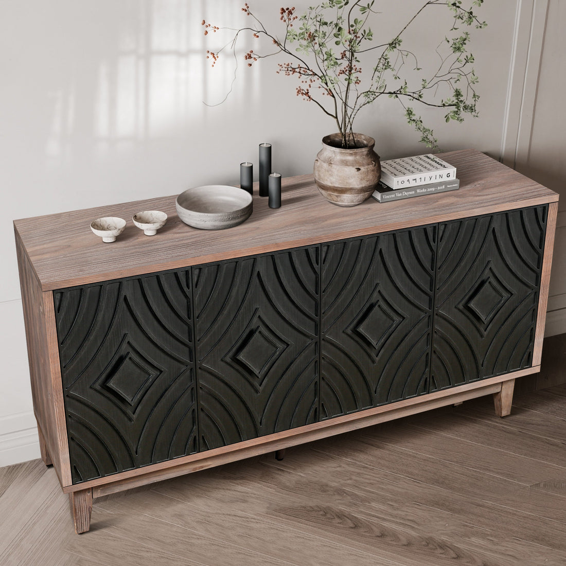 Two-Tone Mid Century Diamond Sideboard - 60"