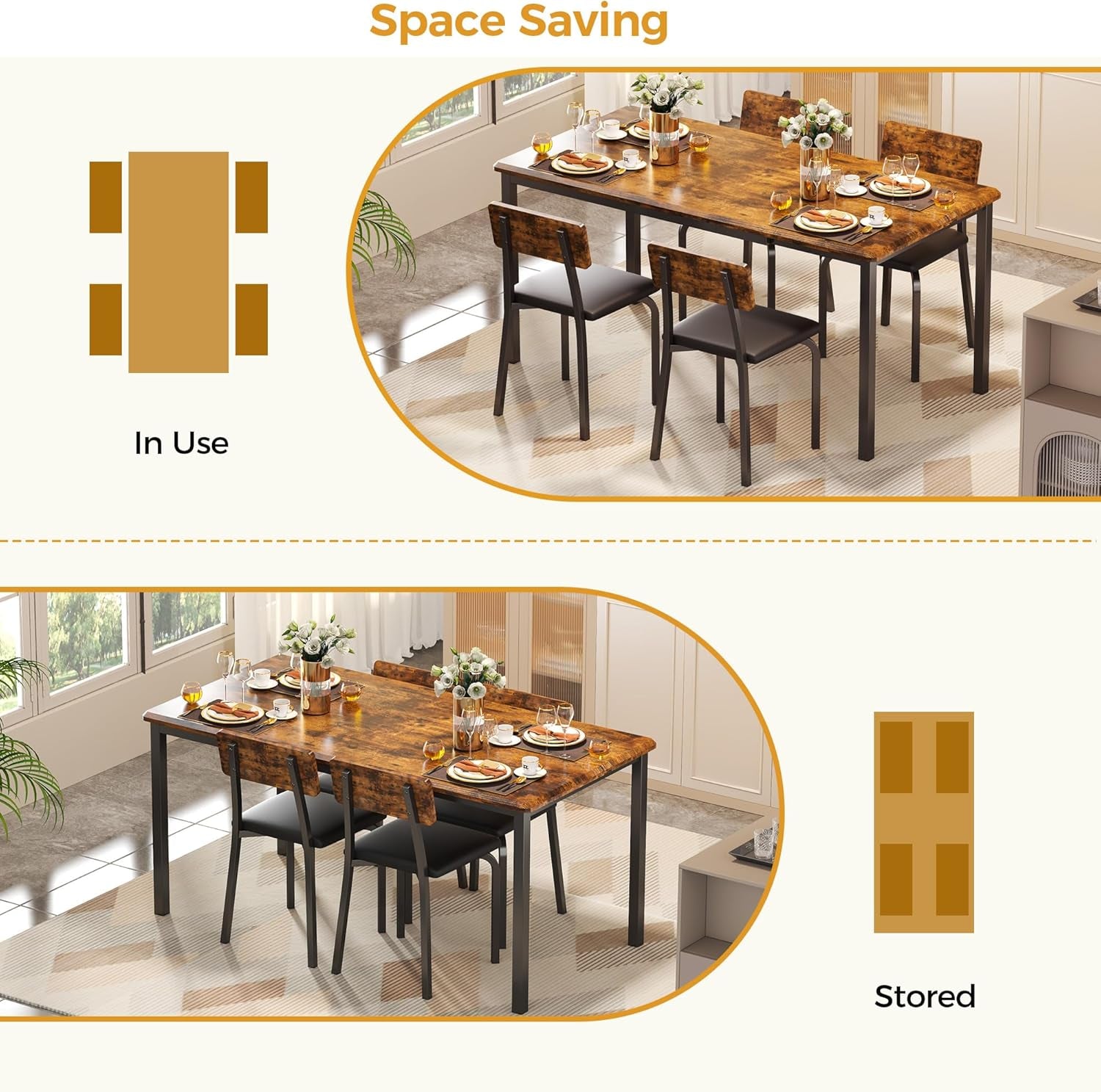 Extendable 5 pc Dining Set - Rustic Brown