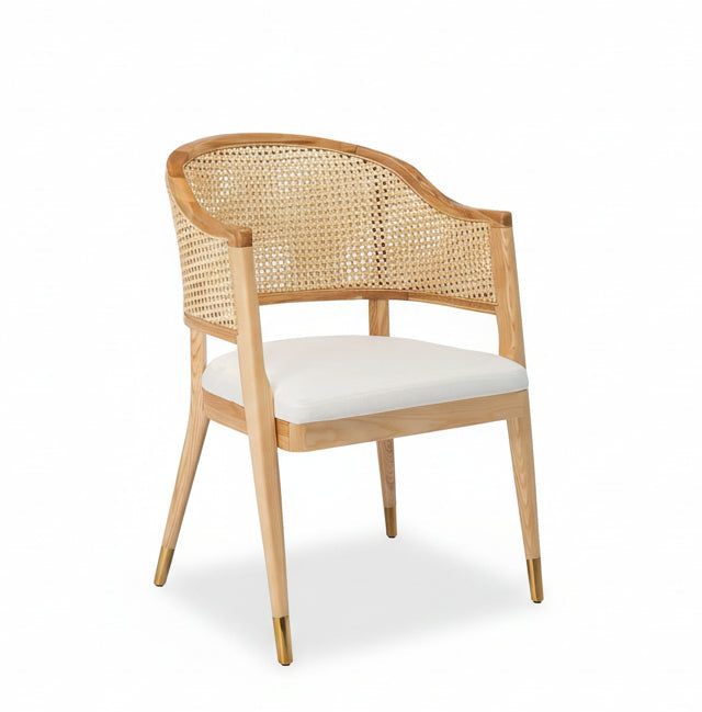 Natural Rattan Accent Chair with Brass Caps