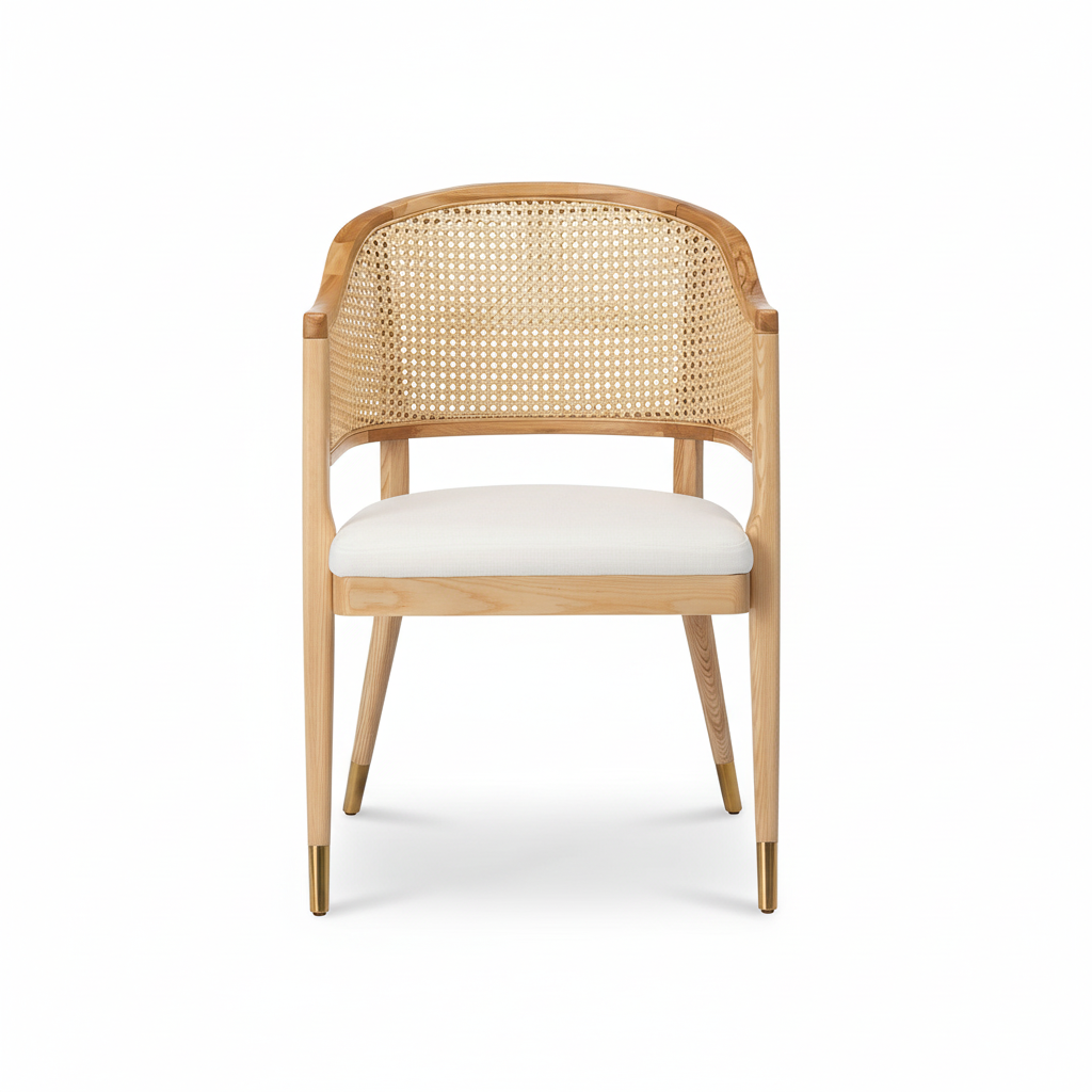 Natural Rattan Accent Chair with Brass Caps