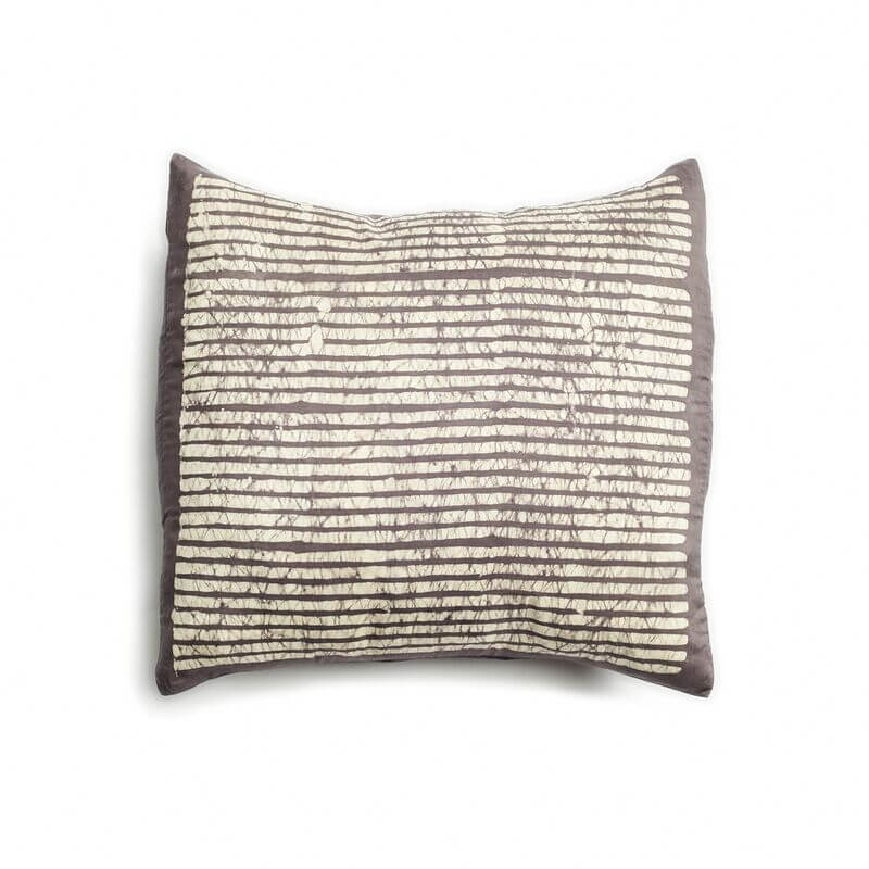 Maple Black Hand Wax Block Printed Stripes Mulberry Silk Pillow