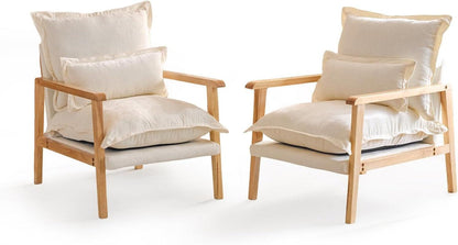 Cloud Accent Armchairs - 2 pc Set, Beige Chenille With Lumbar Pillow