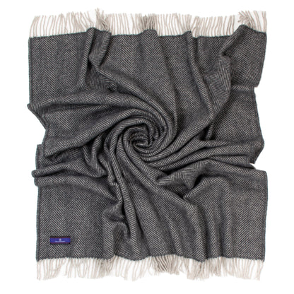 Highland Tweeds Herringbone  Pure New Wool Throw - Charcoal