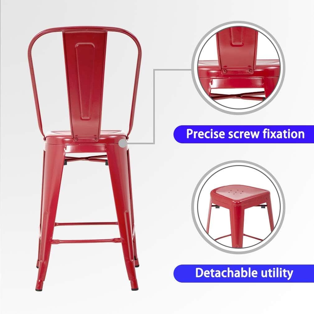 Set of 4 24 Inch Indoor/Outdoor Stackable Metal Bar Stools - Red